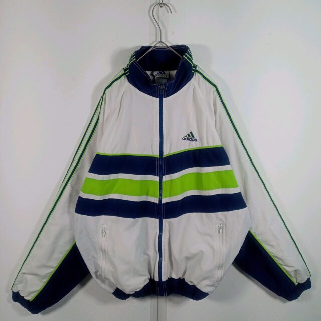 90s adidas ナイロンジャケット ホワイト ネイビー M