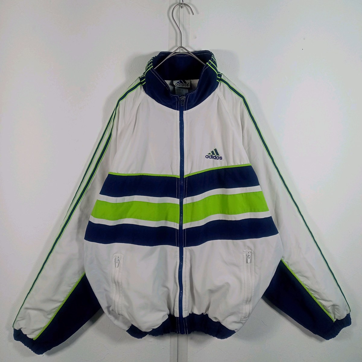 90s adidas ナイロンジャケット ホワイト ネイビー M